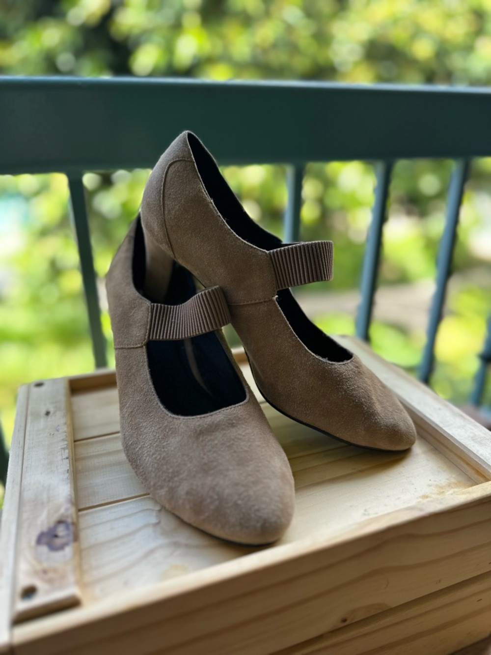 David Tate Taupe Suede Mary Jane Pumps with Elastic Strap
